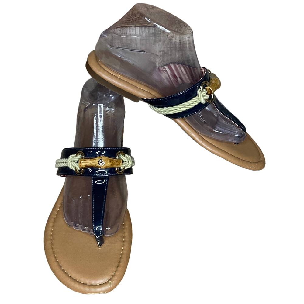 Arturo Chiang At-Deeki Nautical Thong Sandals Blue Patent Leather SZ 10